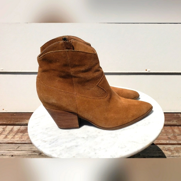 Lucky Brand| Leather and Suede Pointed Toe Western Shortie Bootie - Picture 1 of 7